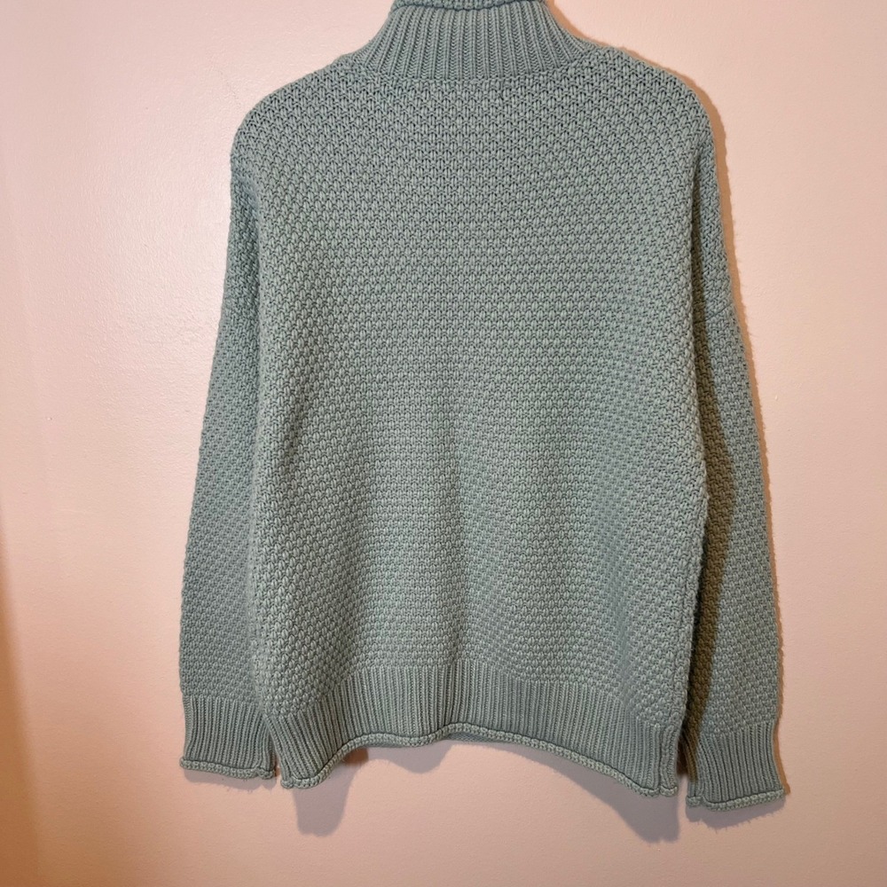 Womens Cozy Winter Sweater in Aqua Blue  Mock‎ Neck Heavy Warm Ribbed Knit Large - Picture 11 of 14